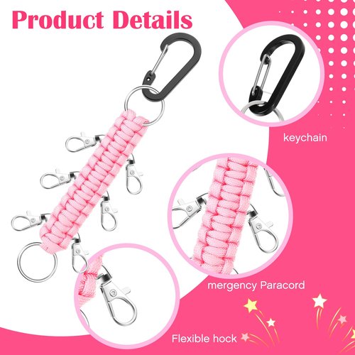 Berlune 10 Pcs Cheer Bow Holder for Backpack Paracord Keychain Cheer Bow Keychain for High School Cheerleading Teen Girls (Pink)