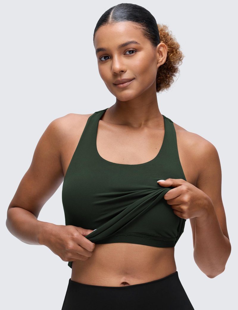CRZ YOGA Butterluxe Workout Racerback Tank Tops for Women - Padded Athletic Spandex Yoga Shirts with Built in Bra Legend Green Medium