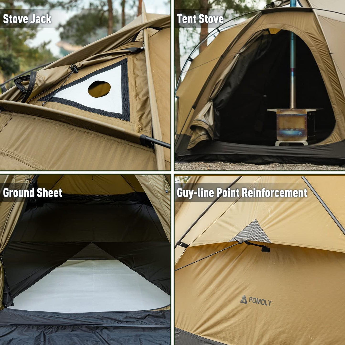 POMOLY Dome Tent Camping Hot Tent, Dome X4 Portable 4 Season Freestanding Tent for 1-2 Person Backpacking, Hiking, Hunting (with a Fireproof Ground Sheet)