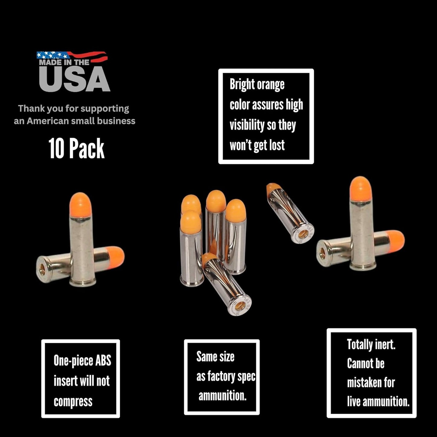 ST Action Pro Pack Of 10 Inert .38 Special Orange Safety Trainer Cartridge Dummy Ammunition Ammo Shell Rounds with Nickel Case