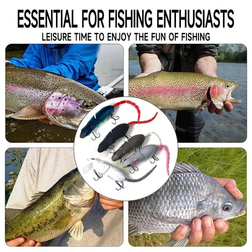Gaderth 5pcs Mouse Fishing Lures with Treble Hooks, Multi Jointed Swimbaits, 15.5g/15.5cm Slow Sinking Minnow Artificial Fake Bait for Freshwater Saltwater Bass 5PCS