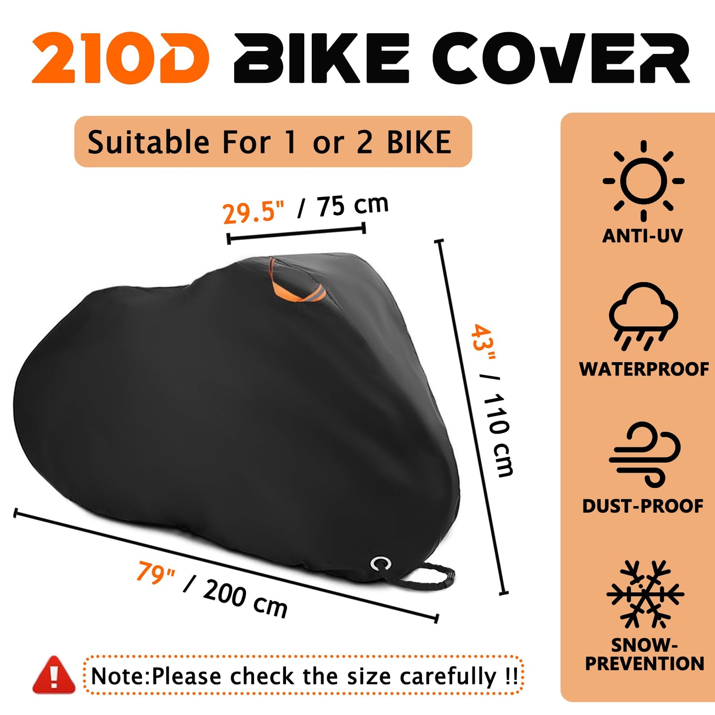Amazing Fair Bike Cover - Fits 1, 2 Bikes, Durable Nylon Fabric, UV Resistant & Dustproof, Outdoor Storage