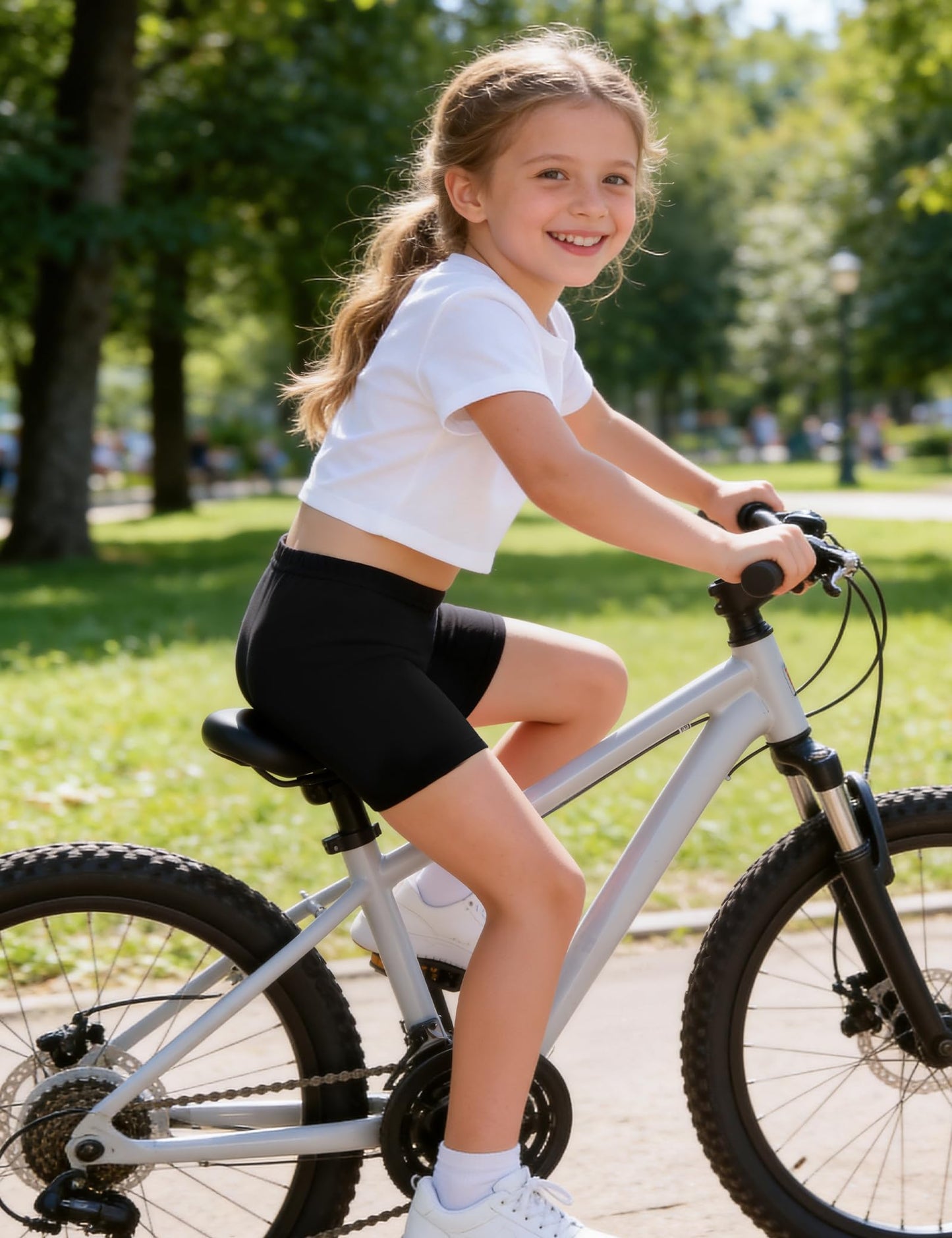 Somaibo 3 Pack Girls Bike Shorts Kids Cartwheel Basic Cotton Under Dress Biker Shorts for Running Dance 9-10 Years Black
