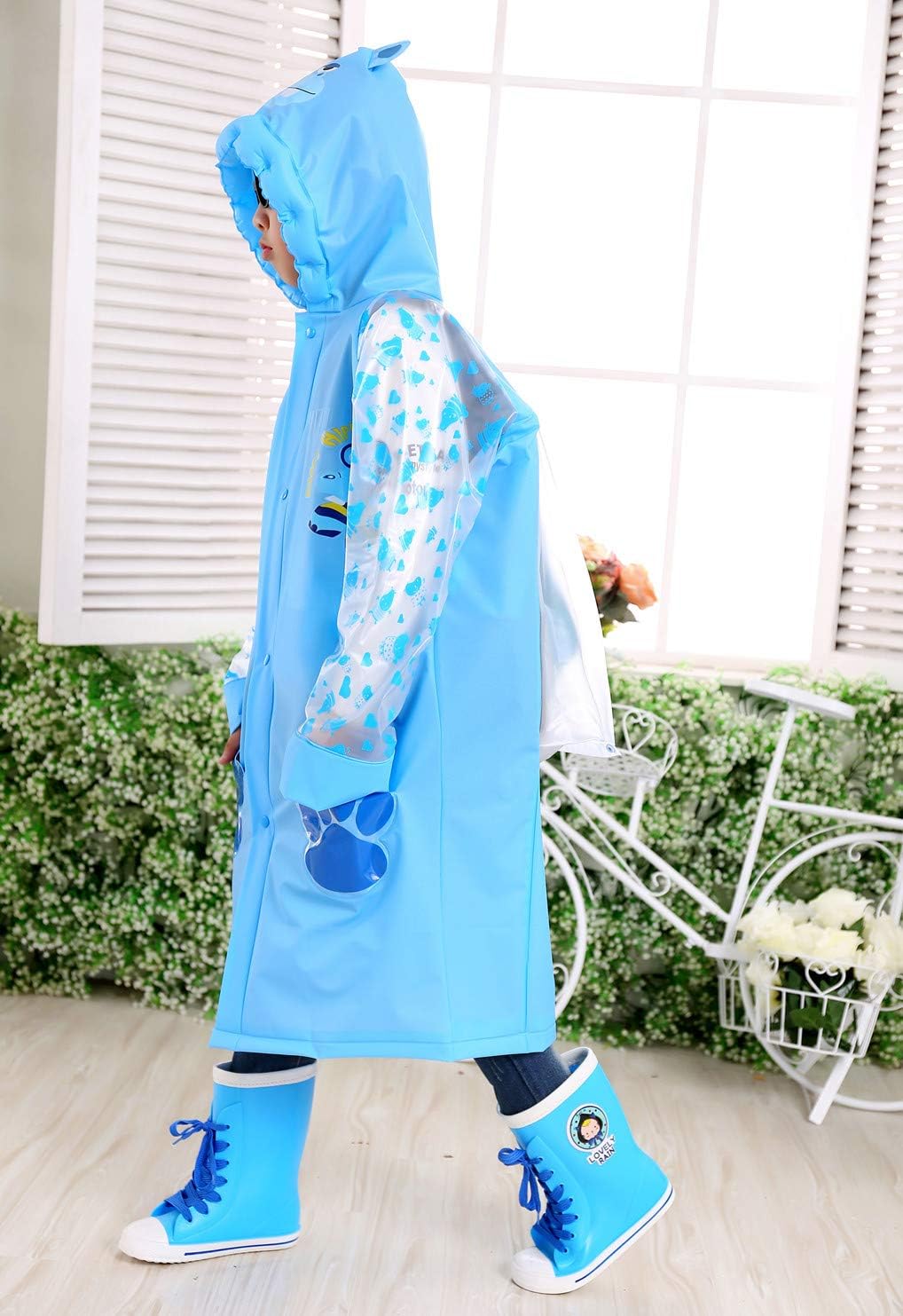 Kids Rain Coat for Kids Raincoat Girls Boys Reusable Rain Poncho Jacket Gear Schoolbag Position Packable Rainwear
