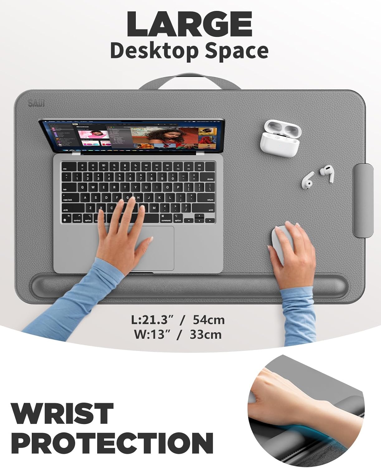 SAIJI Laptop Lap Desk, Portable Laptop Desk for Bed - Fits Up to 17" Laptops & MacBook,Lightweight Lap Tray Table with Storage Drawer, Lap Desk with Cushion, Lap Stand for Bed & Couch