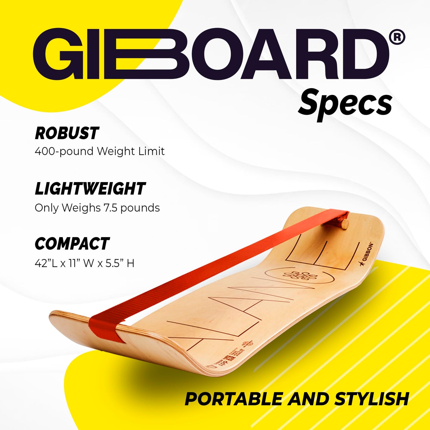 GIBBON SlackBoard - GiBoard Balance Board Kids & Adults - Slackline Balance Trainer - Slack Board Core Workout Equipment Home Gym Training - Standing Desk Exercise - Yoga, Agility, Pilates & More