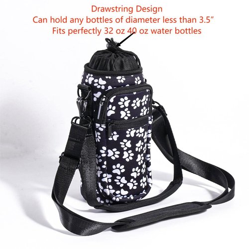 sunkey Water Bottle Carrier Holder Bag with Strap and Pouch Crossbody Water Bottle Sling Bag with Phone Pocket 32 oz for Walking Hiking (Cats Paw)