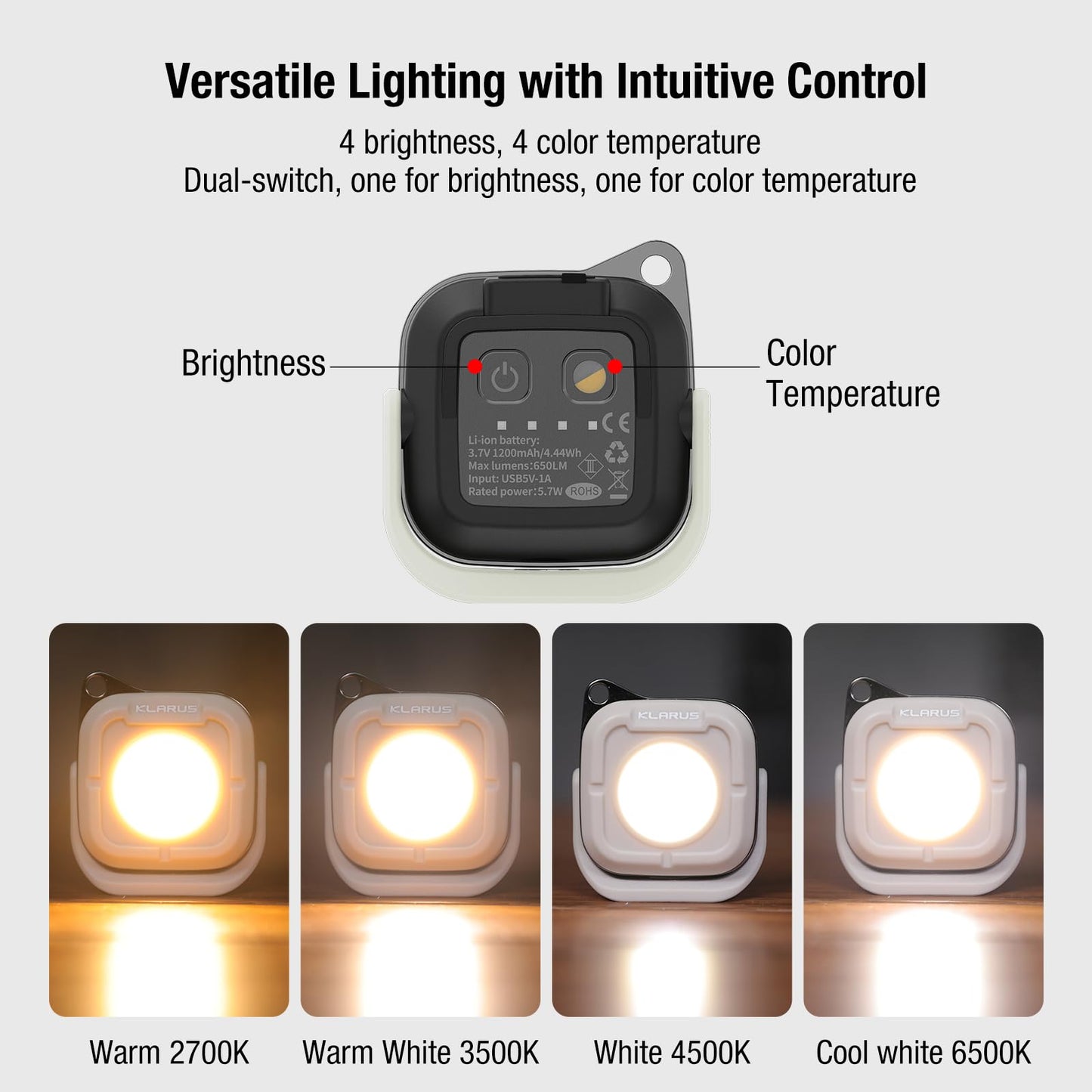 Klarus CL5 Small Work Light Powerful Magnetic Flashlight - 650lm Bright, 4 Color Temperatures (2700K-6500K) & USB-C Rechargeable, 180° Rotatable, IPX5 Waterproof, Portable LED Pocket Light