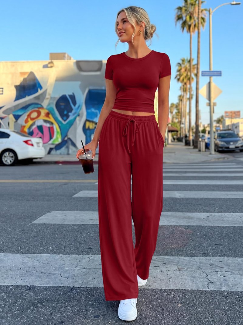 Trendy Queen Womens 2 Two Piece Set 2026 Summer Workout Vacation Gym Clothes Spring Fashion Lounge Matching Airport Travel Outfit Resort Wear Fitness Athleisure Clothing