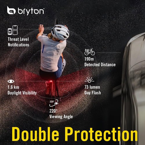 Bryton GARDIA R300L Cycling/Bike Radar with Tail Light, Visual and Audible Alerts for Vehicles up to 207 Yards Away, IPX7 Waterproof, Viewing Angle 220°, Support APP Display