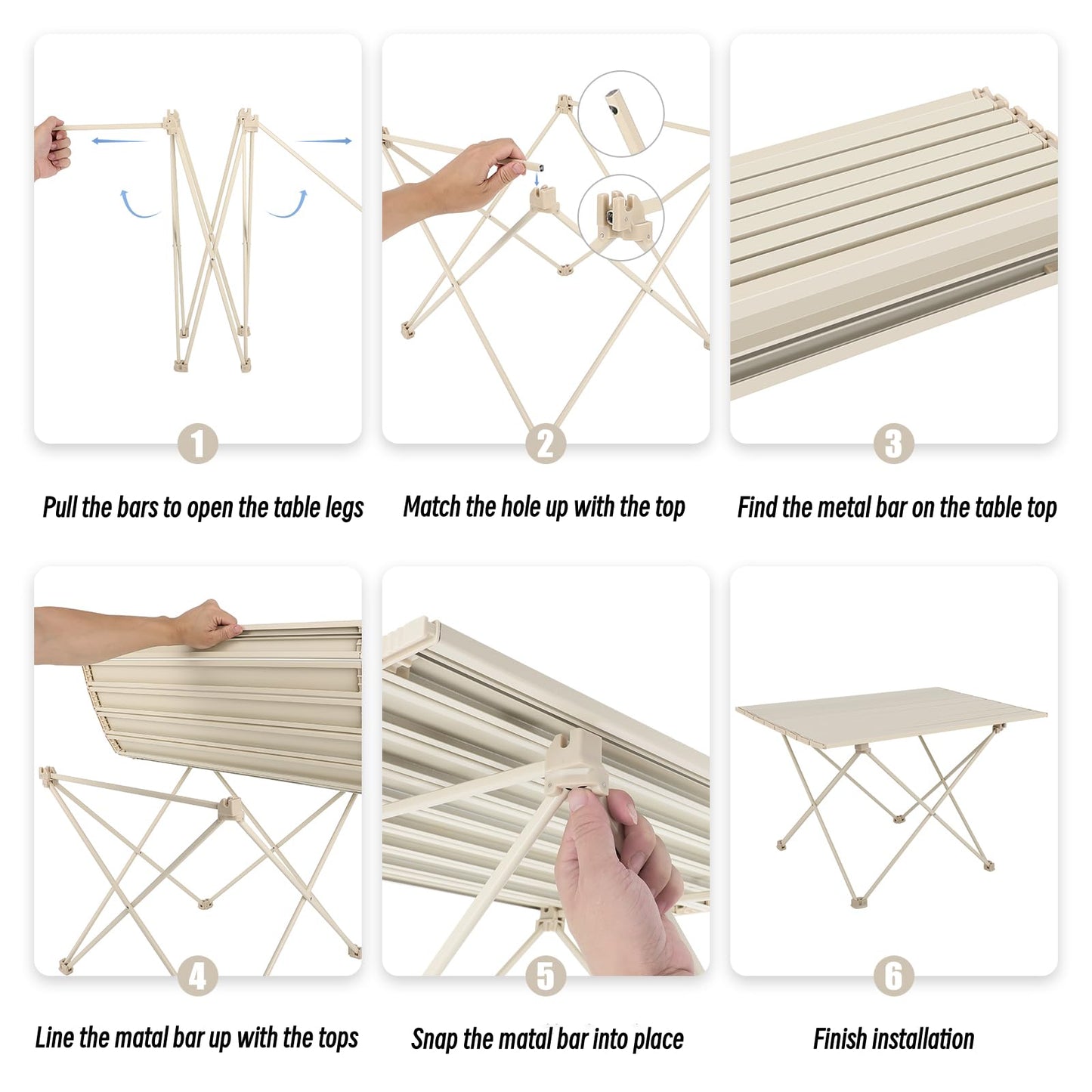 FAHKNS Portable Camping Table,Folding Side Table Aluminum Top for Camping Hiking Backpacking Outdoor Picnic(27" D x 18" W x 16" H,Off White)