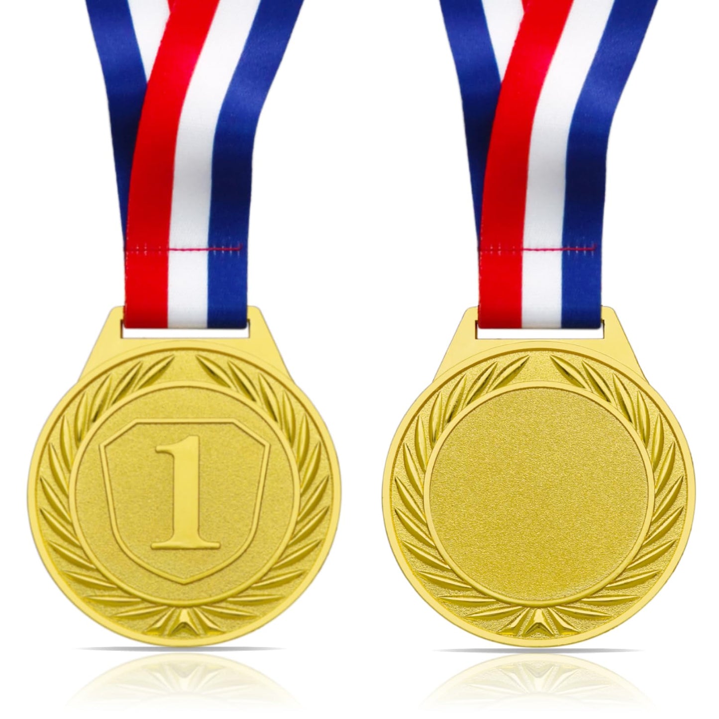 3 Pieces Medals for Awards, 2.56 Inch Gold Metal Medals Olympic Decorations Winner Medal with Ribbon Necklace for Sports Day Prizes, Gymnastics Competitions, Party Gifts, Kids Adults