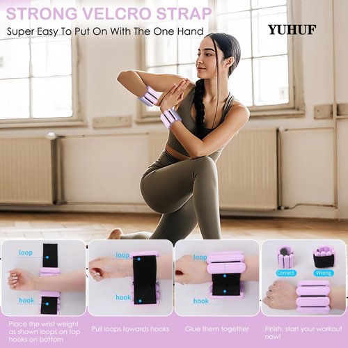 YUHUF-Adjustable Ankle & Wrist Weights, Set of 2(1.05Lbs Each),Wearable Waterproof Silicone Workout Weighted Arm & Leg Weights for Gym,Walking,Jogging,Aerobics,Training Strength,Yoga,Dance, Pilates