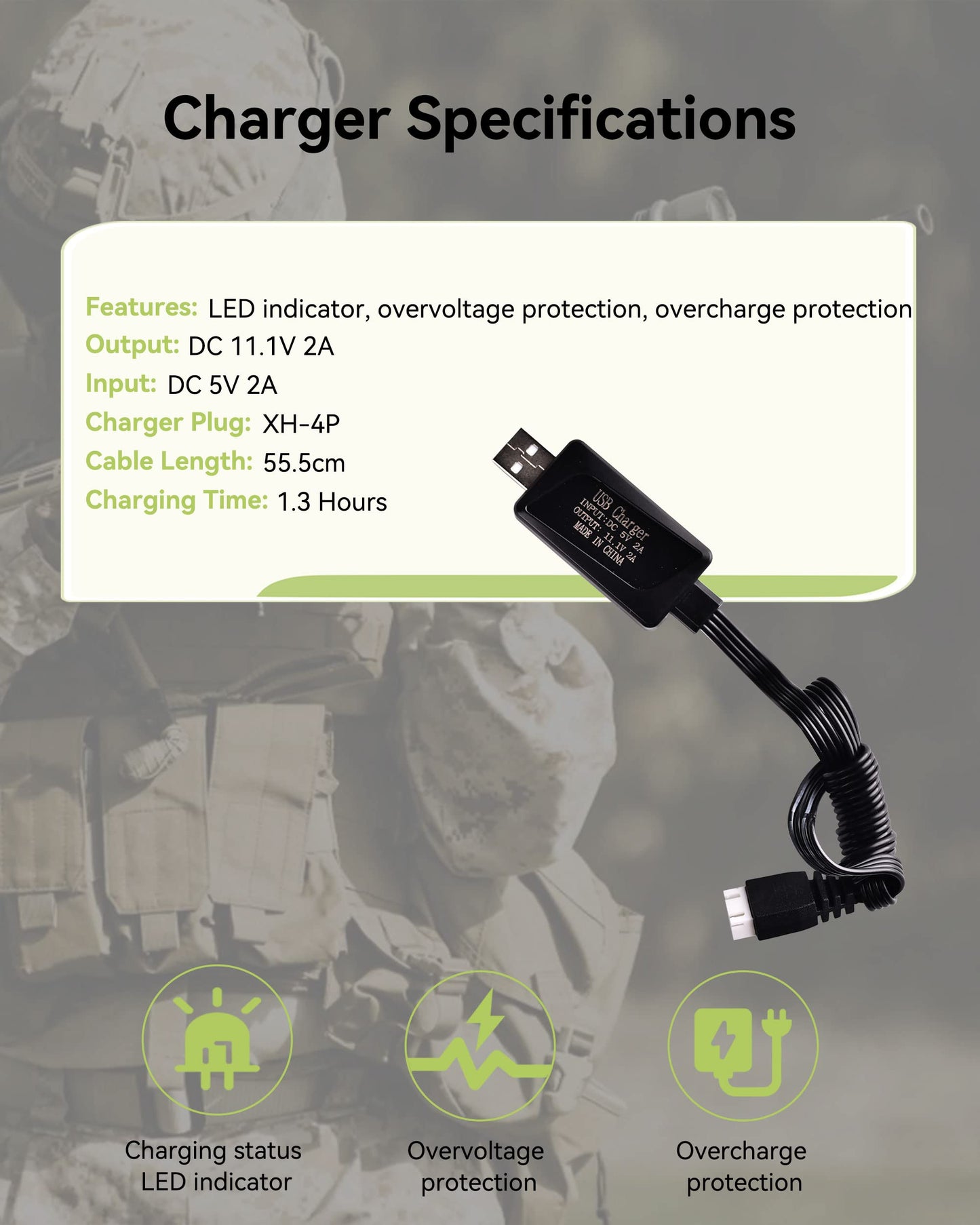 11.1v 2000mAh Battery with Charger - Rechargeable Batteries Accessories with SM2P Plug Mini Tamiya Connector for Airsoft Compatible with Gel Ball Blaster Gun,1 pcs