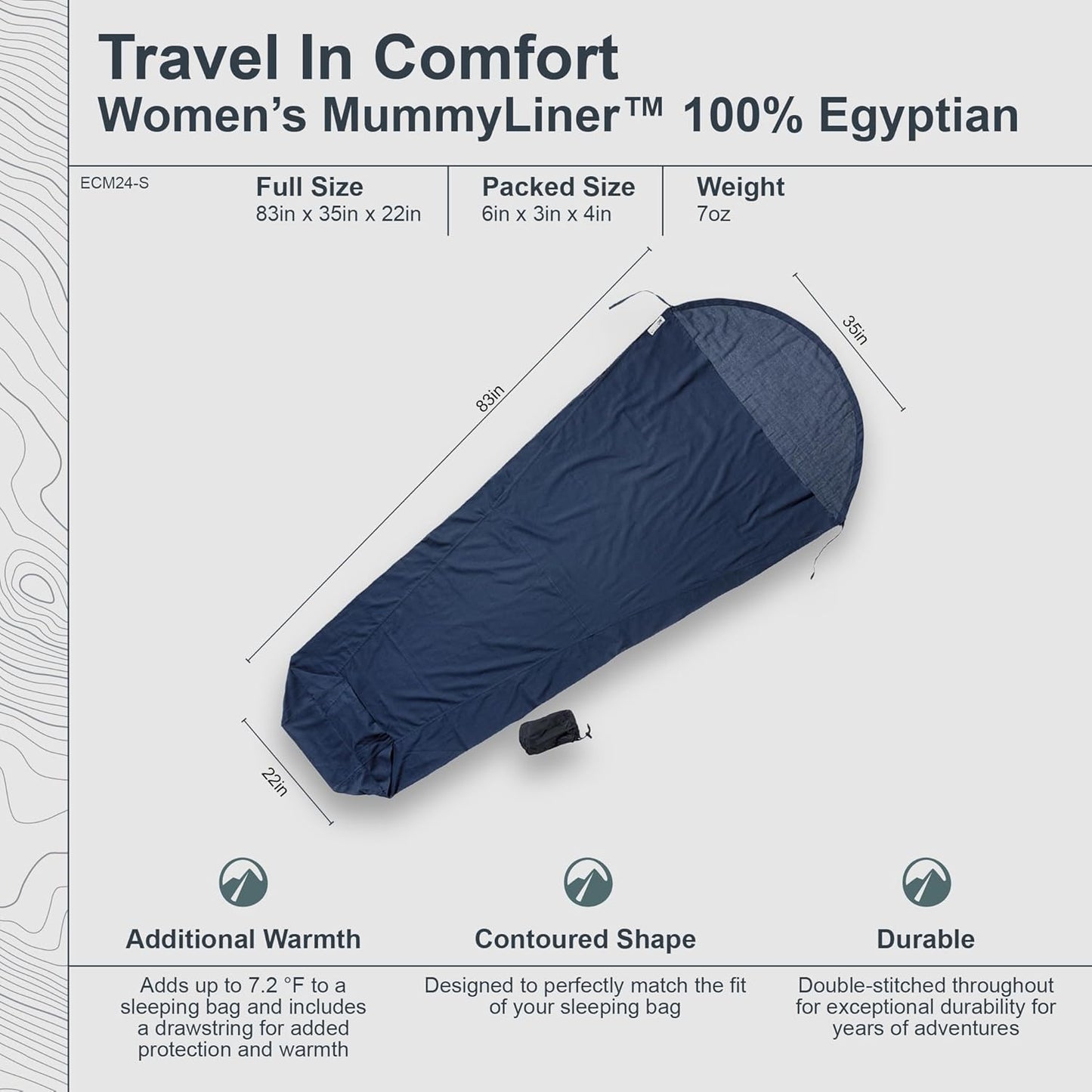 COCOON - Premium - Womens Egyptian Cotton MummyLiner - Tuareg Blue