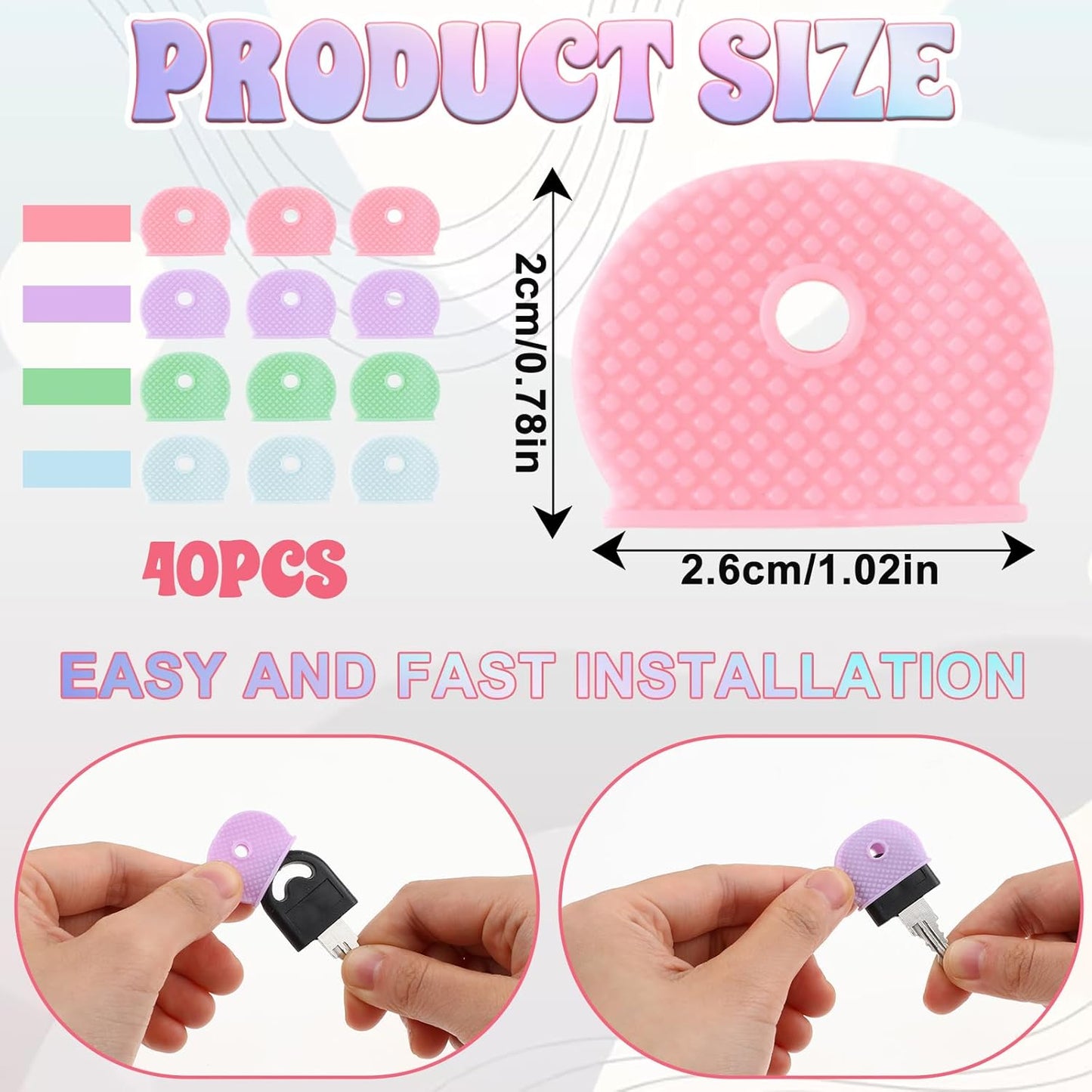 simarro 40-Pack Colored Keycap, Key Identifier Sets, Silicone Semi-Circular Identifier Covers, Suitable for Standard Regular Flat House Keys (Not Suitable for Odd-Shaped Keys), 4 Colors Available