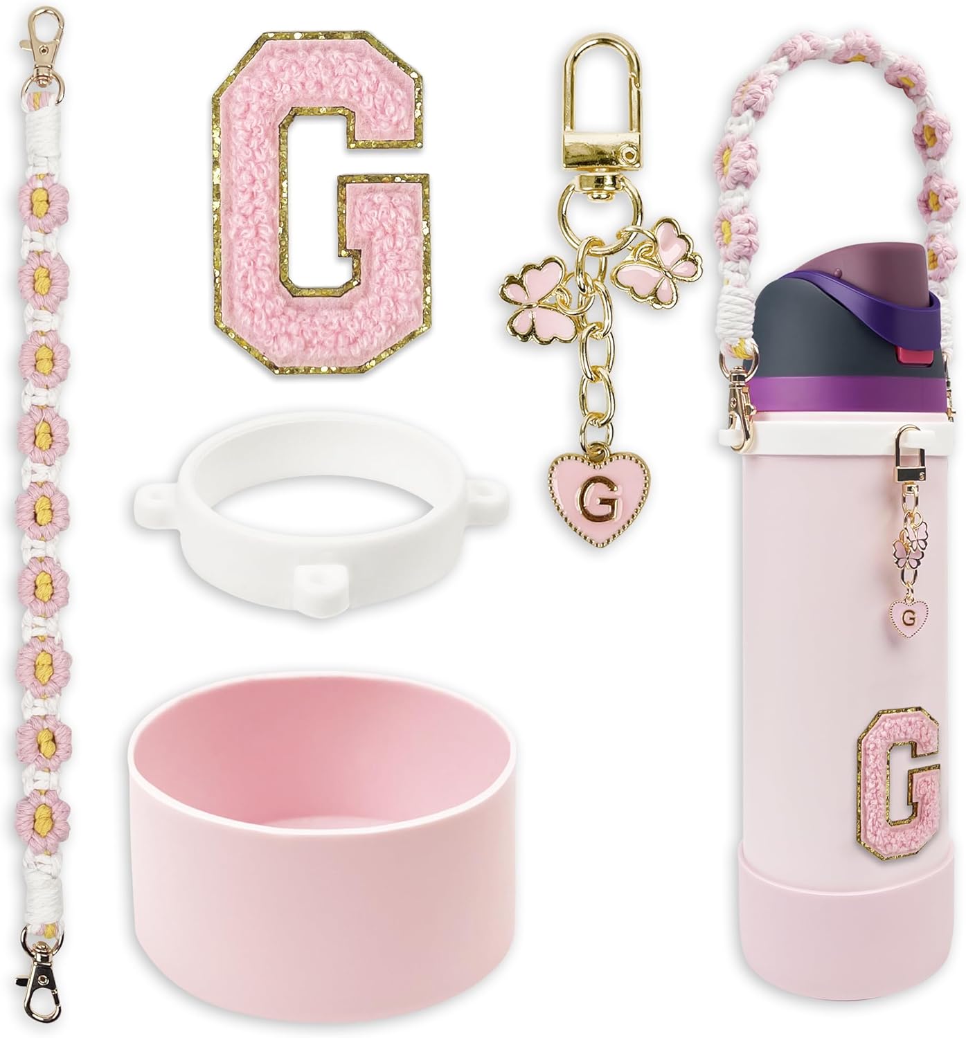 Silicone Boot Monogram Set for Owala Water Bottles | Cute Pink & Black Accessories