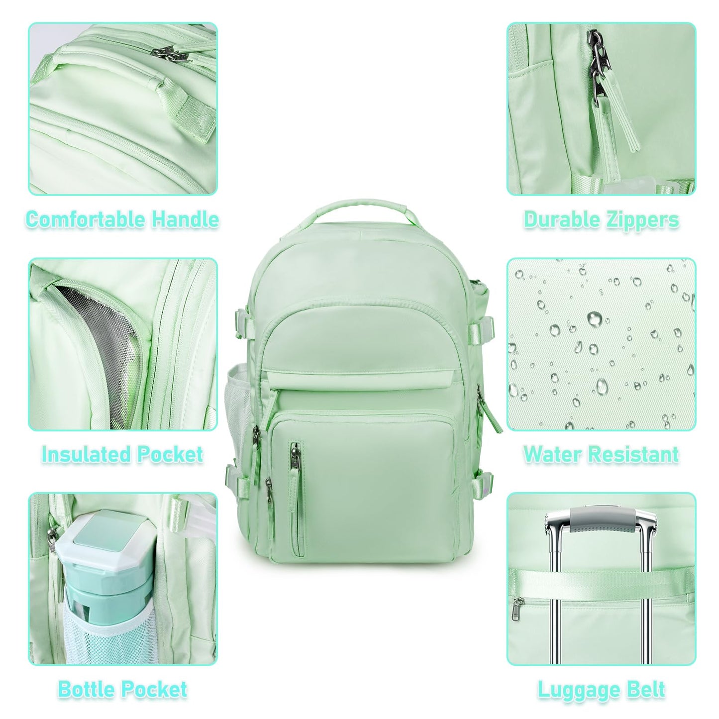 TEMASOL Carry on Backpack, Extra Large 40L Flight Approved Travel Backpack for Women Men, Water Resistant Weekender Bag Fits 17 Inch Notebook, College Business Casual Daypack with Shoe Bag,Green