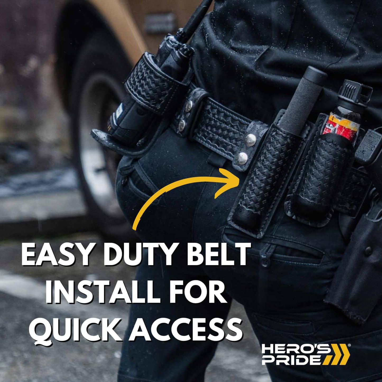 Hero's Pride AirTek Open Top Police Baton Holder, Leather Holster for Expandable Batons 21-26"", Law Enforcement Duty Gear, Fits Duty Belt Up to 2.25", Plain Finish