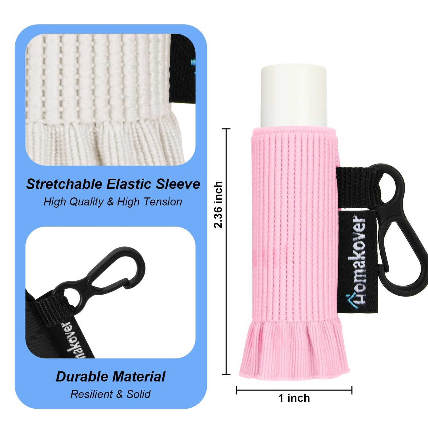 5 Pack Compact Clip-On Lip Balm Holder Keychain, Tight-Knit Elastic Lipstick Holder Sleeve, Minimalist Design Lip Gloss Lipstick Stretchable Key Chain Holder (Black/Beige/Pink/Blue/Purple)