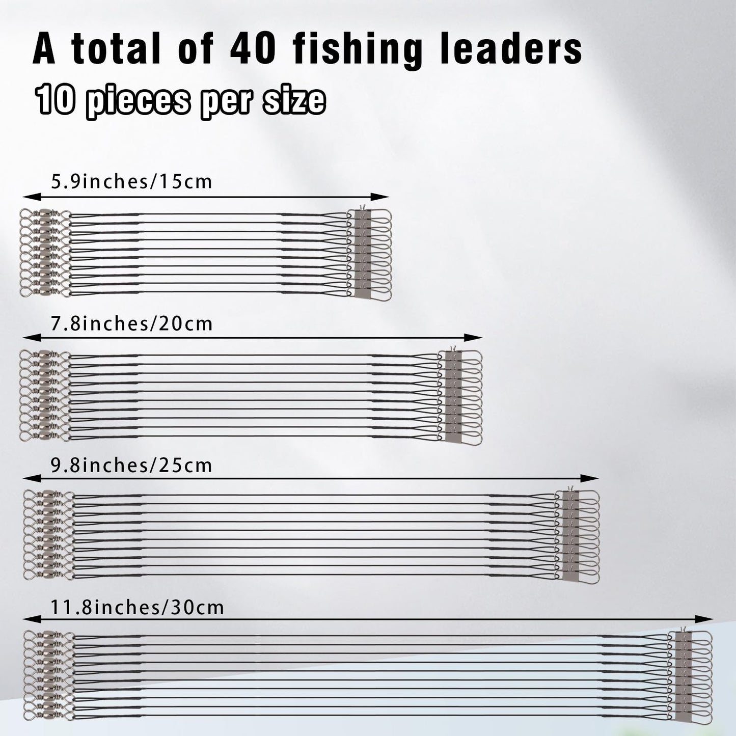 Fishing Leaders, 40 Pcs Upgrade Stainless Steel Leader High-Strength Fishing Line Leader Wire Leaders for Fishing Saltwater Fishing Wire Leader Fishing Hooks for Lures Bait Rig Or Hooks Fishing Gift