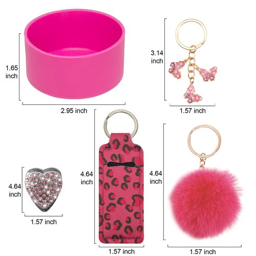 VirgoCCY 5PCS Water Bottle Boots Cover Mini Bling Hooks Lipstick Sleeve Cute Hanging Charm Keychain for Stanley Cup 30&40 Oz, Stanley Accessories Siliocne Water Bottle Boots, Hot Pink
