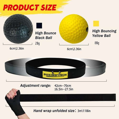 Boxing Reflex Ball Set - 2 Difficulty Levels with Adjustable Headband, Includes Carry Bag and Cotton Boxing Wraps, Perfect for Hand-Eye Coordination, Speed, and Reaction Training for Adults and Kids