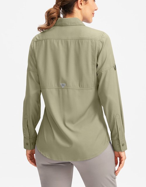 Pudolla Women's UPF 50+ UV Sun Protection Shirts Long Sleeve Fishing Hiking Shirt Cool Lightweight Travel Safari Shirts sage Green L