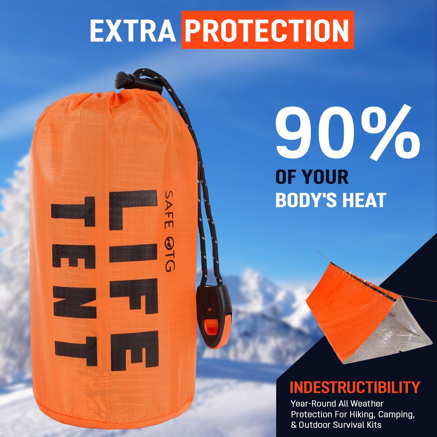 2 Emergency Survival Tent Life Shelter 2 Person Mylar Tube Tents Tarp with Whistle & Paracord Year-Round All Weather Protection for Car Outdoor Hiking Camping Gear Equipment