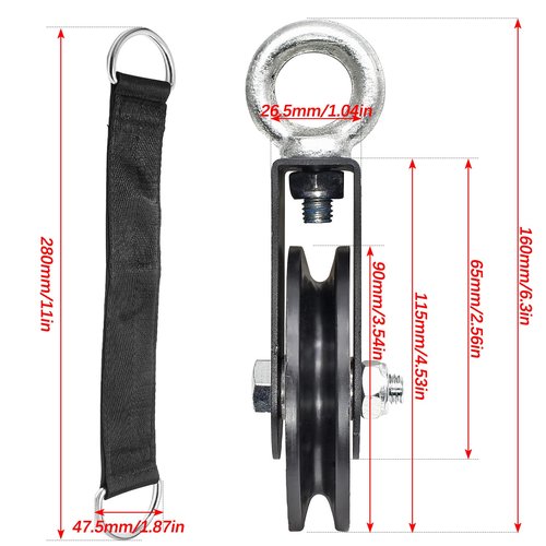 Uenhoy 360 Degree Rotation Cable Pulley with Hanging Straps and Carabiner, Silent 330lbs Traction Wheel for LAT Pulley System DIY Attachment Lifting Blocks Home Gym Equipment, 3.54"/90mm