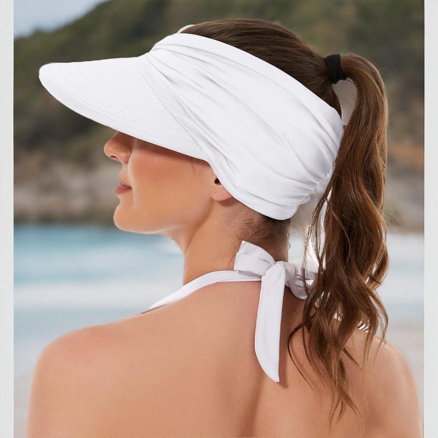 UV Protection Sun Hats for Women | Wide Brim Summer Visor with Ponytail