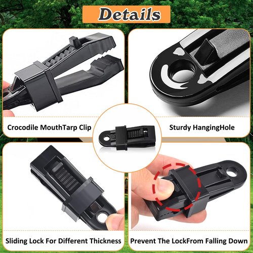 60 Pieces Tarp Clip Heavy Duty Multipurpose Crocodile Mouth Tarp Clamps with Lock Grip Camping Canopies Pool Car Covers Clamp for Canopy Outdoor Tarps Camping Awnings Banner and Cover