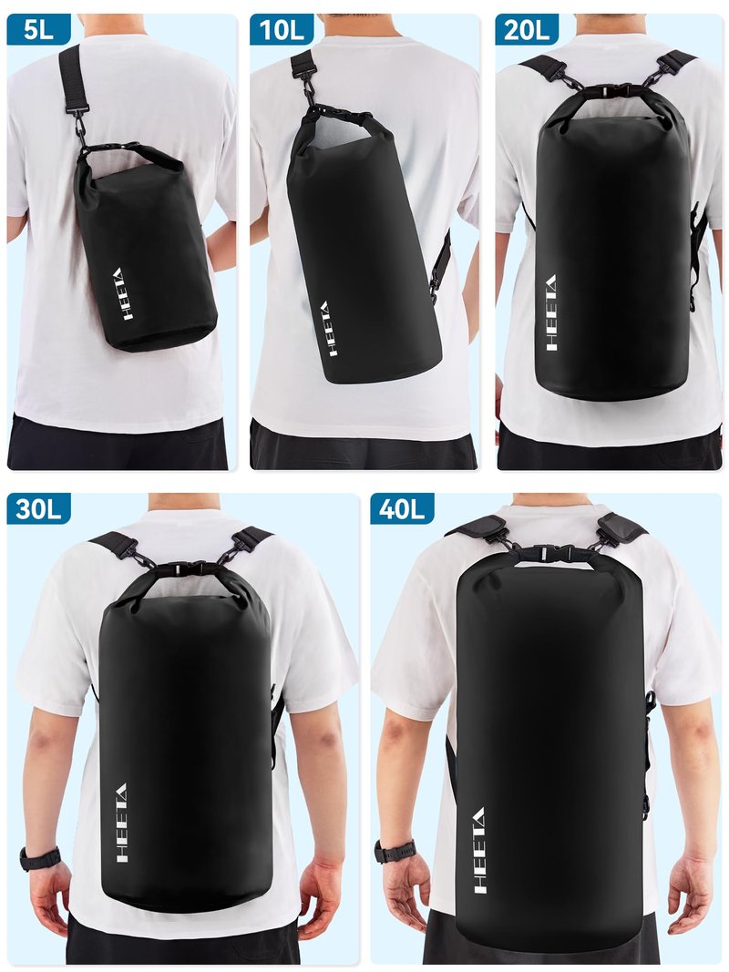 HEETA Waterproof Dry Bag for Women Men, Roll Top Lightweight Dry Storage Bag Backpack with Emergency Whistle for Travel, Kayaking, Boating, Camping, Beach, Cruise Ship Essentials (Black, 20L)