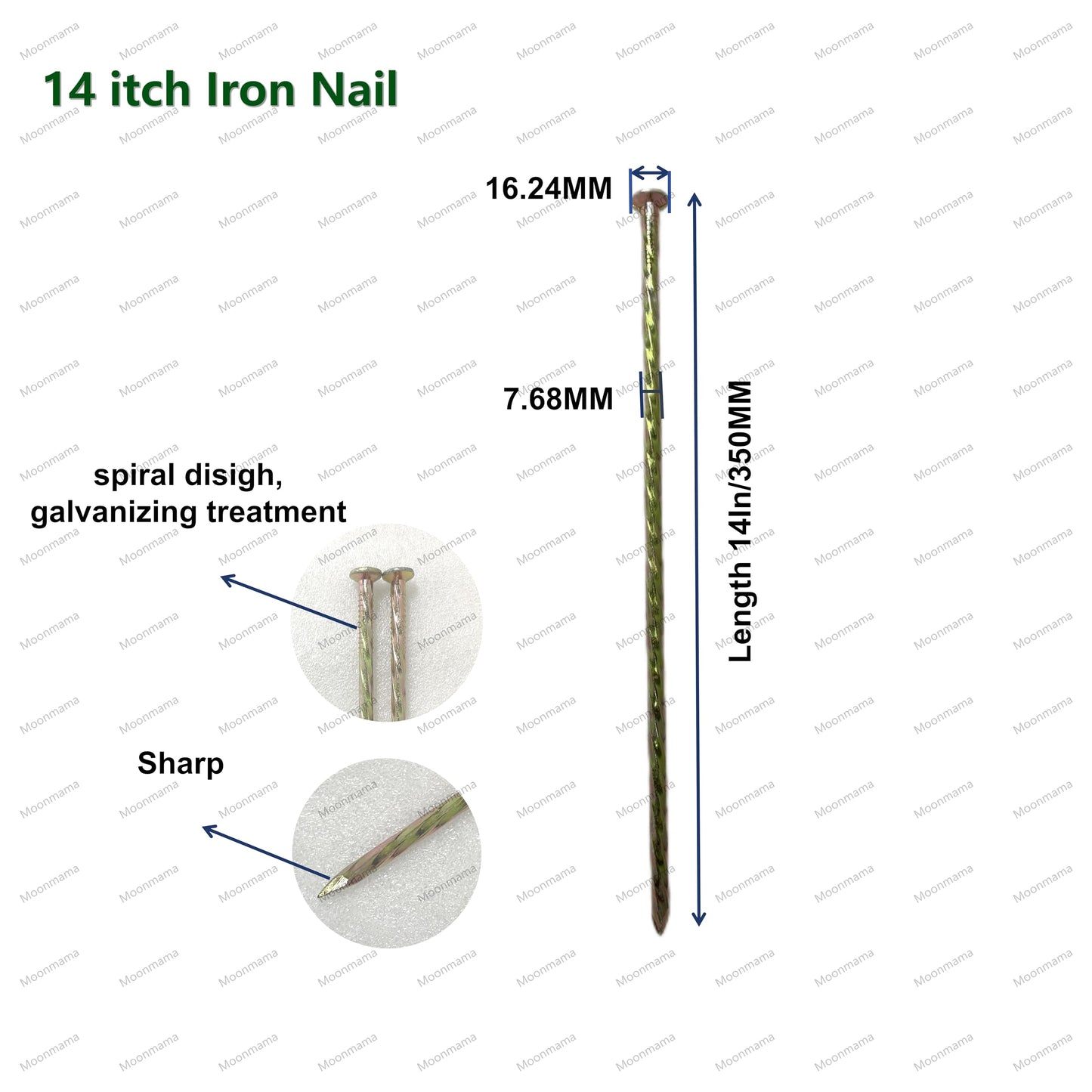 14-inch Galvanized Super Long Steel Nails for Wooden Piles Grass Floor Landscape Metal Yellow Nails Rust-Proof Extension Reinforcement Tent Camping Garden Anchor (20PCS)