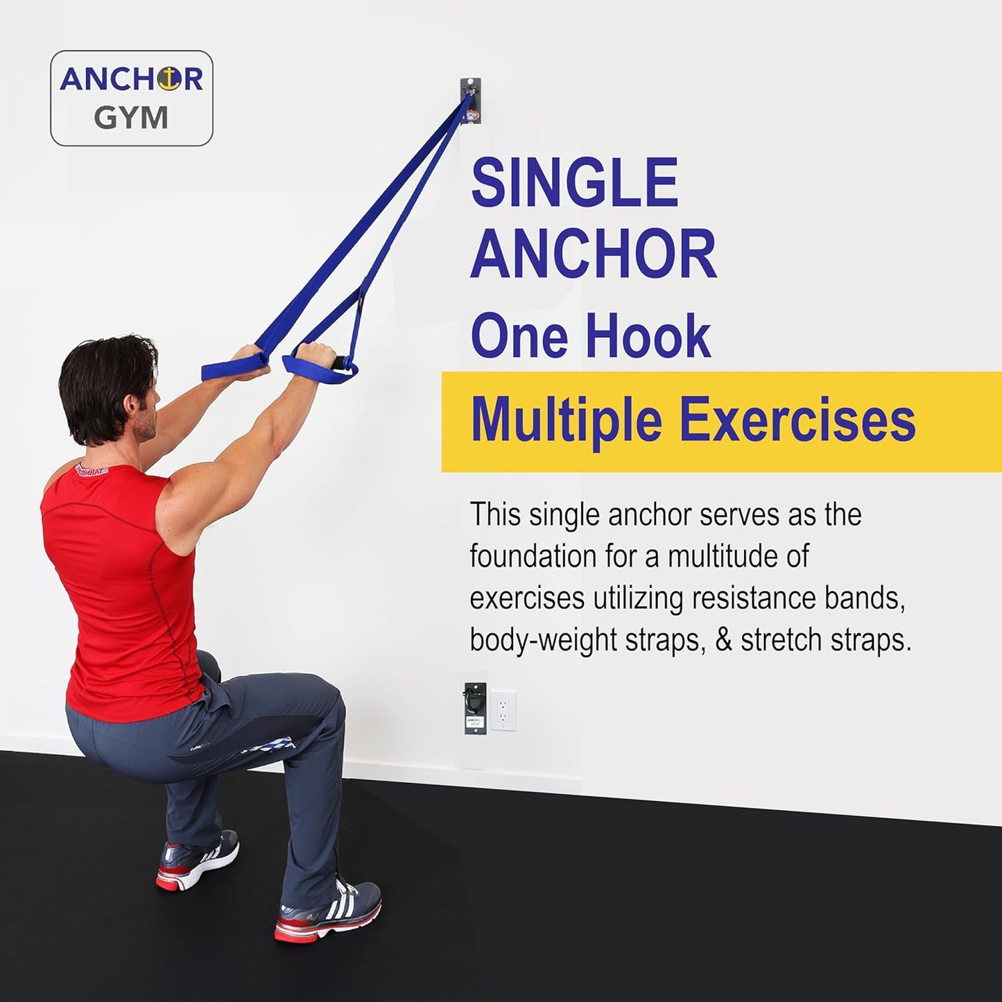 Anchor Gym Core Station - Wall Mount Workout Anchors for Resistance Band, Three Units with Two Hooks for Exercise Bands, Body Weight Straps, Strength Training - (Wood Mounting Screws Included)