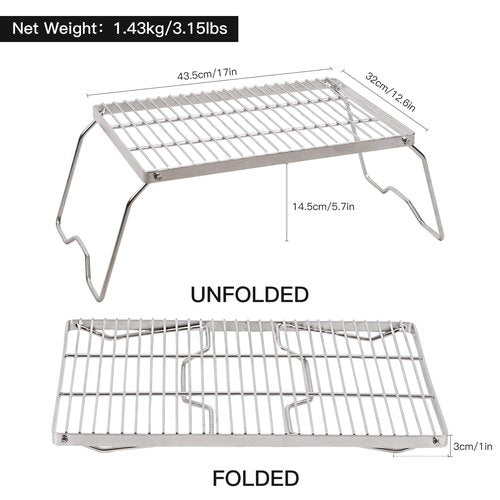 REDCAMP Small Folding Campfire Grill 304 Stainless Steel Grate + Large Folding Campfire Grill 304 Stainless Steel Grate