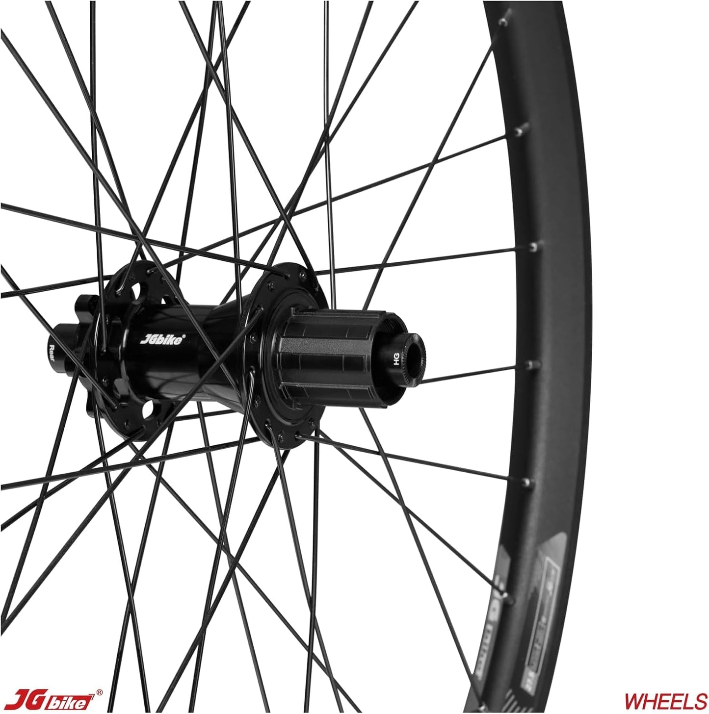 JGbike M30 Mountain Bike Wheelset, 32H 57T 114POE, Presta Valve, Tubeless Ready - Rear 29" 148 * 15mm HG Driver
