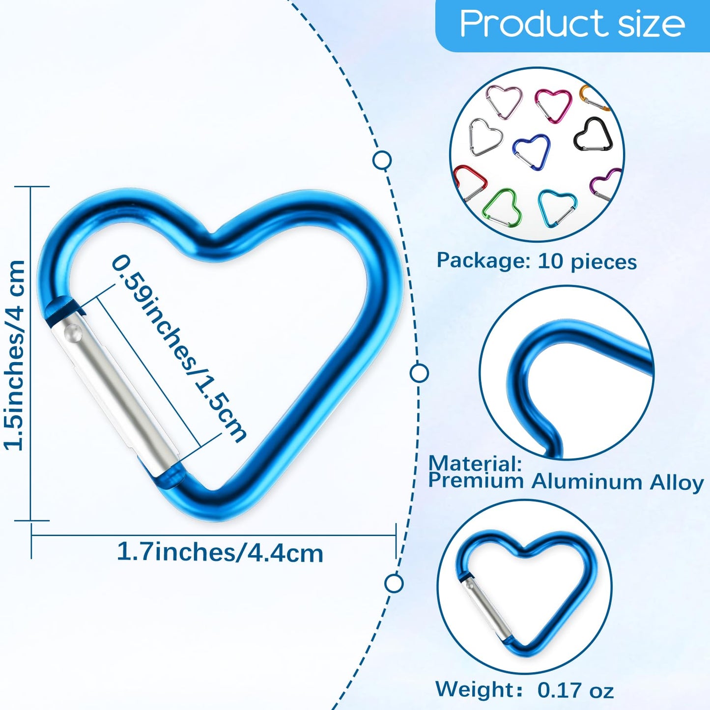 10PCS Heart Shaped Carabiner Keychain Clip Set - Aluminum Ring Climbing Clips for Hammock, Dog Leash, Water Bottle Holder and Keys