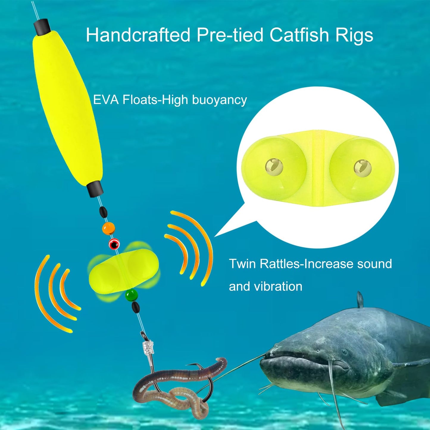 SIWRIOM Catfish Rigs Catfish Float Rigs 6PCS Catfishing (A-Double Rattle-7/0 Hook * 6PCS)