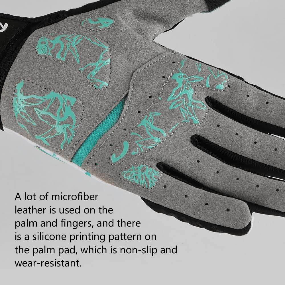 Pink Floral Cycling Gloves for Women | Full Finger Gel Padded Workout Gloves