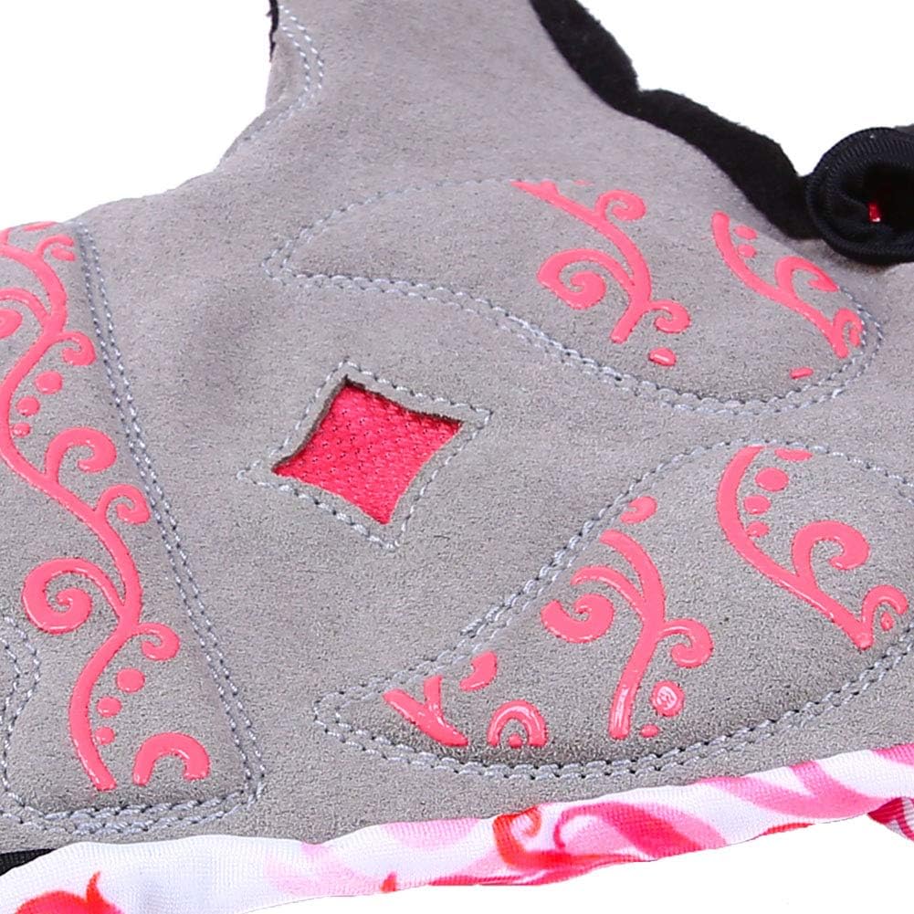 Pink Floral Cycling Gloves for Women | Full Finger Gel Padded Workout Gloves