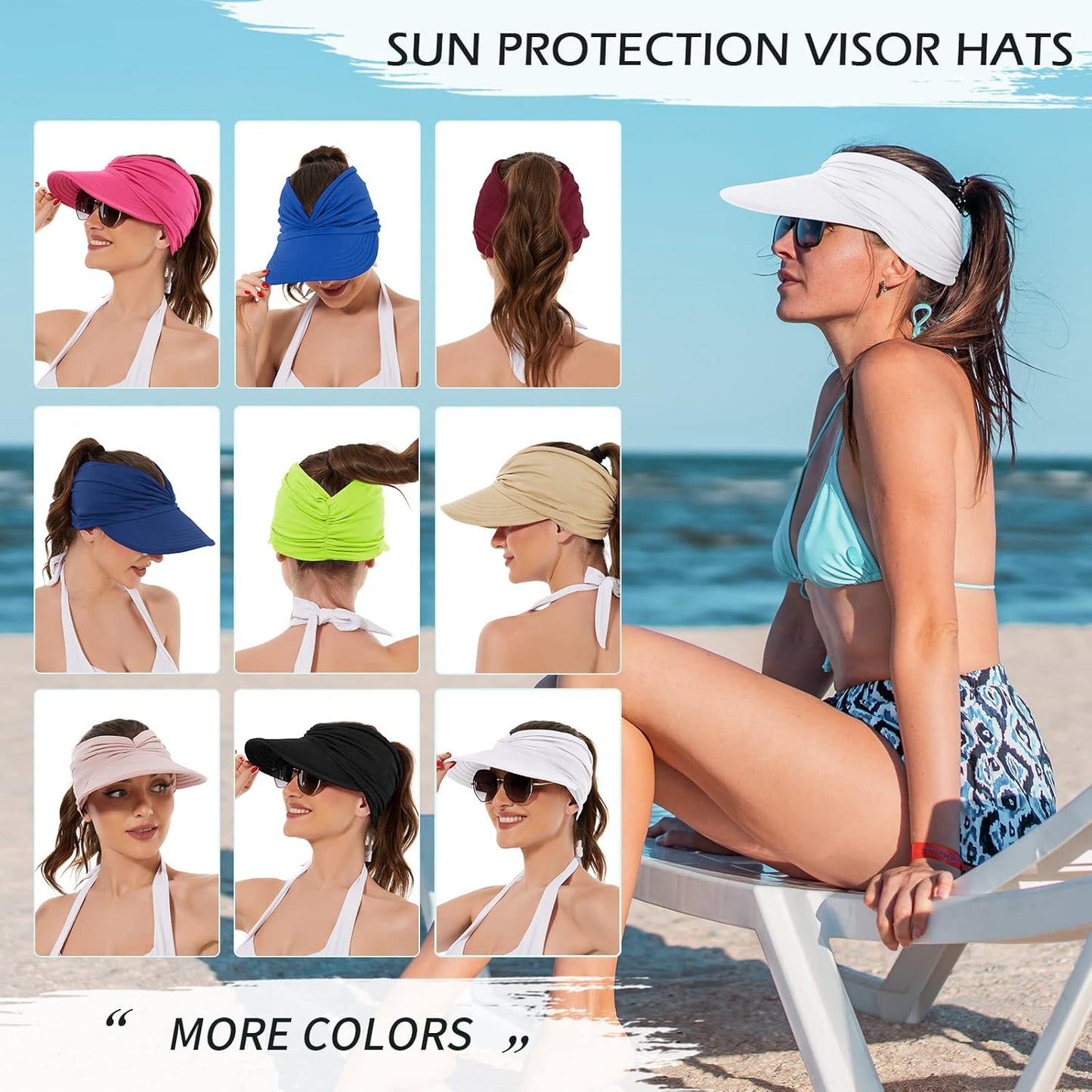 UV Protection Sun Hats for Women | Wide Brim Summer Visor with Ponytail