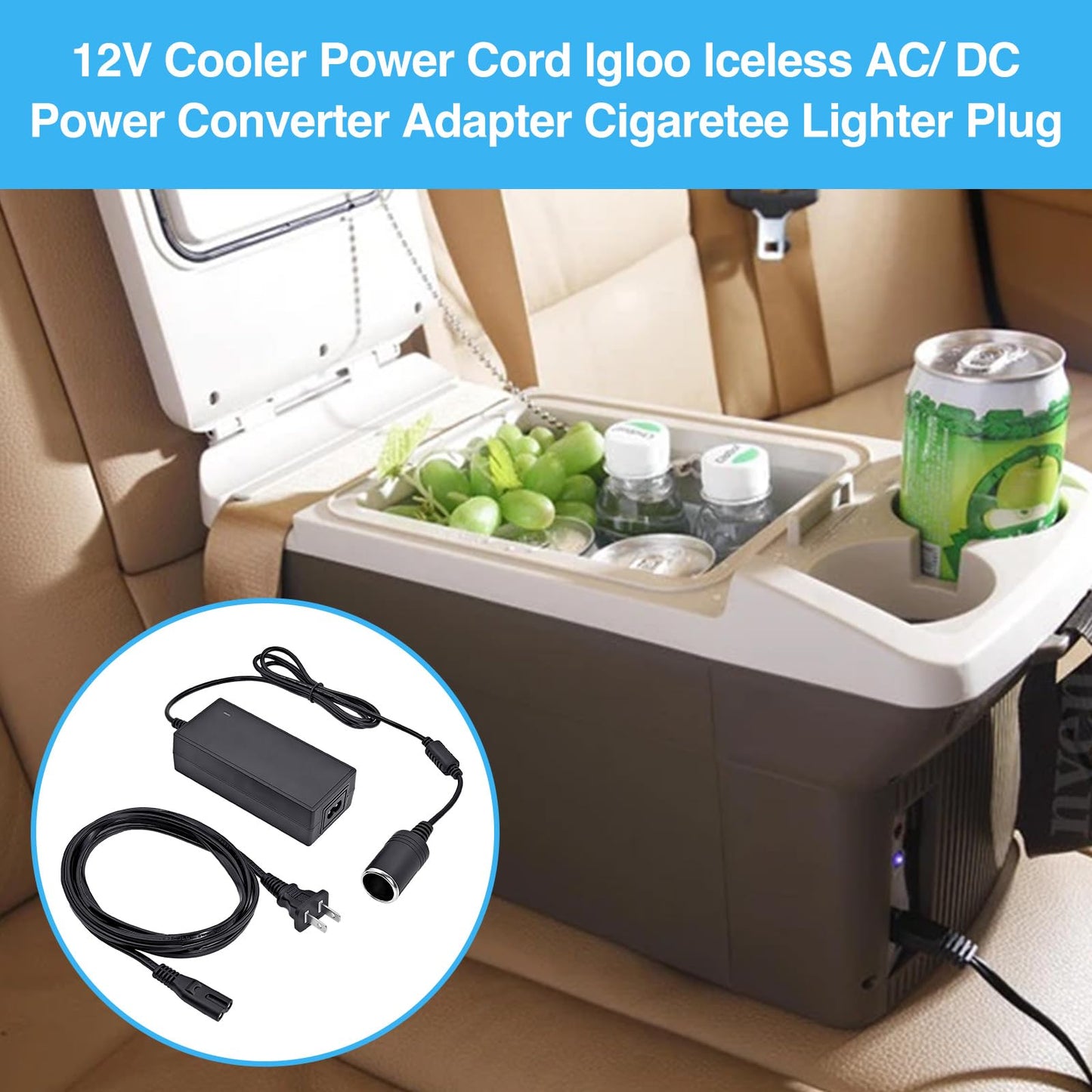 12V 5A Power Adapter Converter for Coleman Electric Cooler 5232D640T Thermoelectric Cooler 120 Volts to 12V DC Car Auto Boat RV Cigarette Lighter Plug Socket Power Supply Cord PS