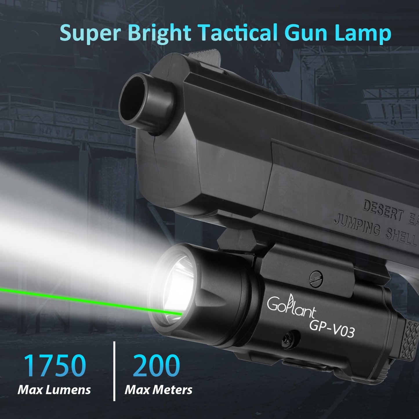 1750 Lumens Pistol Flashlight Laser, Aircraft-Grade Aluminum Picatinny Weapon Light, Adjustable Rail-Mounted Handgun Light and Green Laser Combo, Magnetic Rechargeable LED Tactical Weapon Flashlight