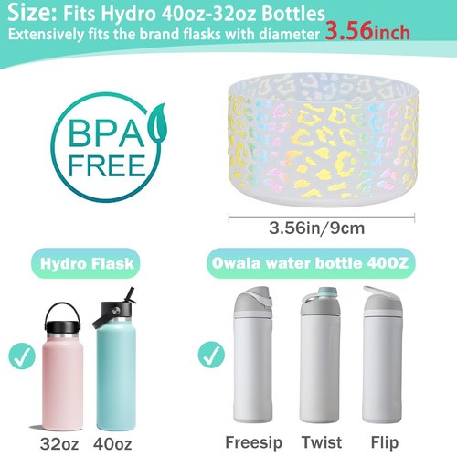 WK IEASON Protective Silicone Base Boot for Hydro Flask 32OZ 40OZ Wide Mouth, Anti-Slip Silicone Sleeve Cover Bumper for Owala Freesip/Flip/Twist 40OZ Water Bottle-3.56inch Bottom Diameter
