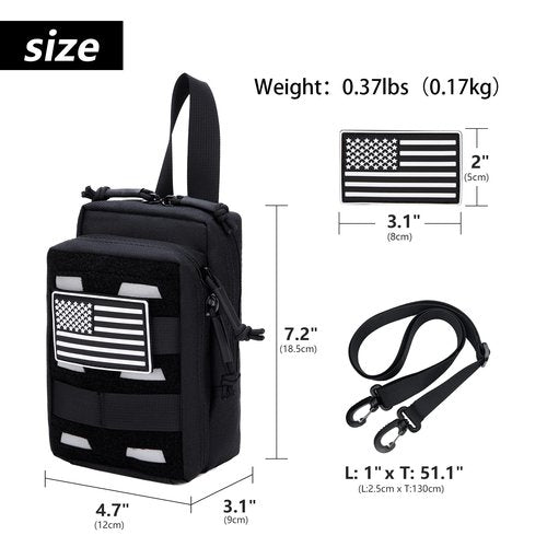 Tactical Reflective Molle Admin Pouch, Molle General Purpose Pouch EDC Molle Utility Tool Pouch Organizer Bag Modular Pouches Cummerbund Belt Pouch with Patch (1 pcs Vertical Black with Patch)