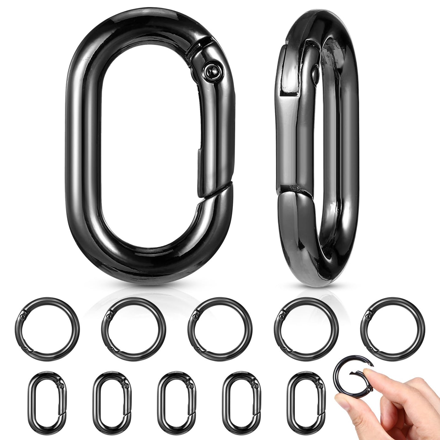 10pcs Small Carabiner Clip Metal Tiny Oval Carabiner Spring O Rings Hooks for Lanyard Keychain Carabiner Clip Set Round Keyring Heavy-Duty Snap Hooks for Wallet Pet Collar Outdoor Camping Hiking