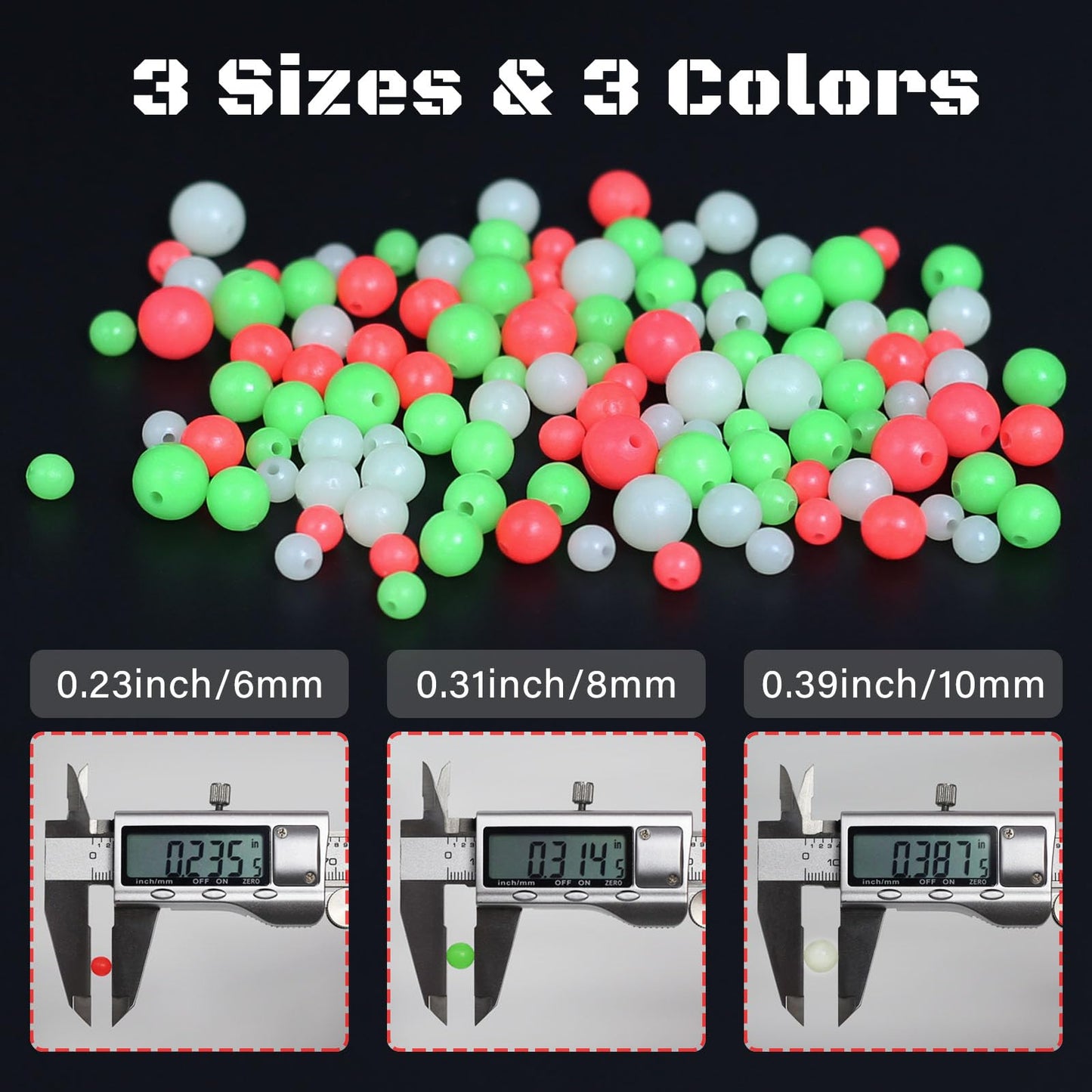 KJEIM Fishing Beads 6mm 8mm 10mm Glow in The Dark Bead Round Plastic Lure Rigging Catfish Rig Freshwater Saltwater for Fishing Rigs (8mm (300pcs))