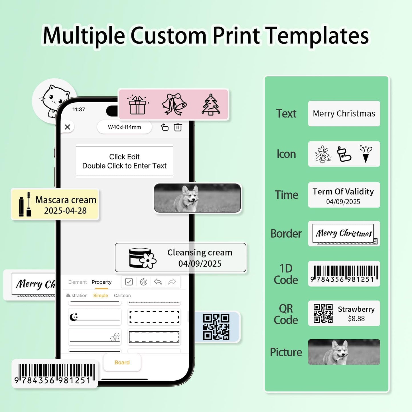 Rongta Label Maker Machine with Tape, Bluetooth Label Printer, Wireless Mini Label Makers with Multiple Templates for Organizing Office Home, (White)