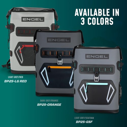 Engel BP25-LG Red 25 Quart Roll-Top High Performance Backpack Cooler Light Gray/Lime